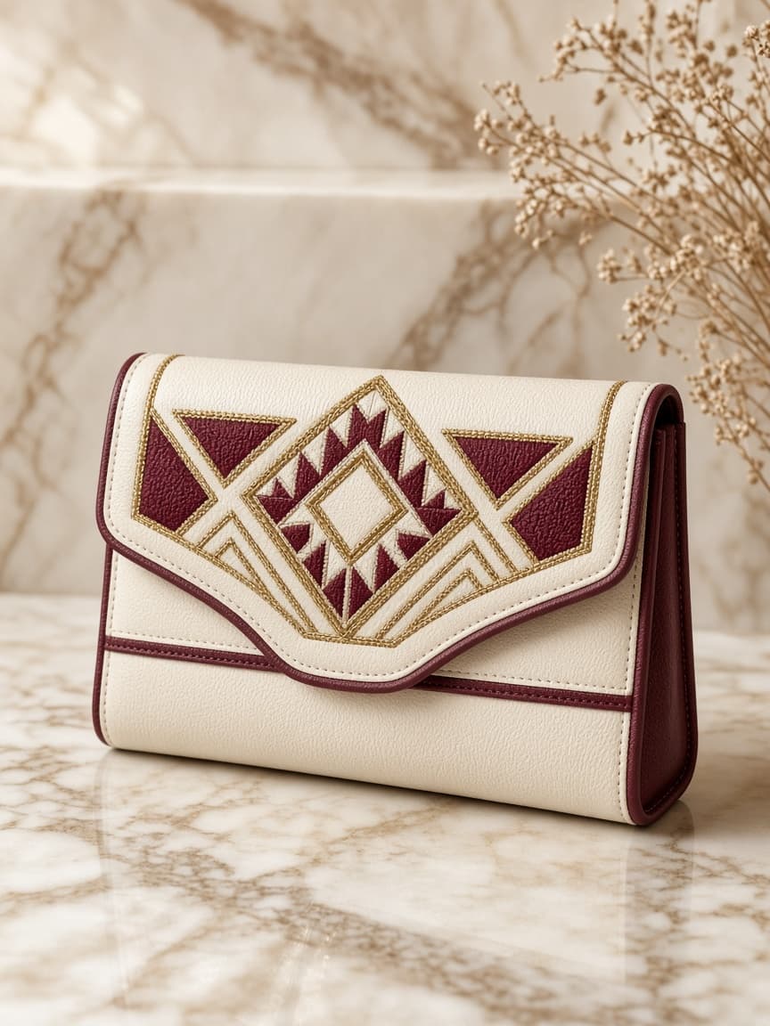 Embroidered clutch still life — demo visual