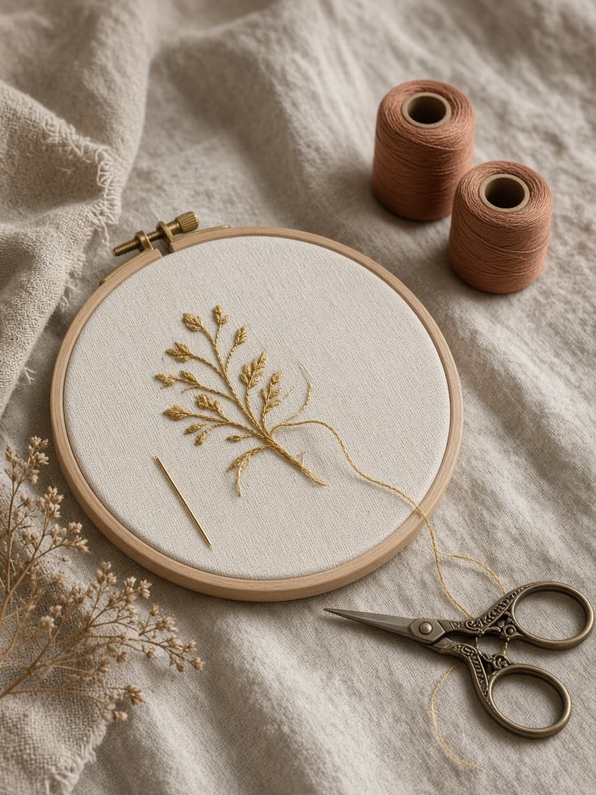 Embroidery hoop and gold thread — demo visual