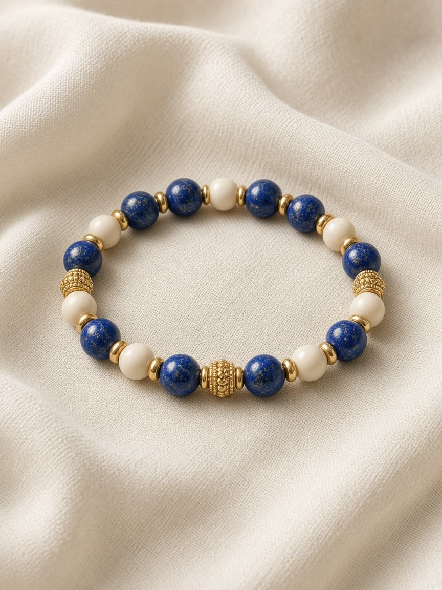 Beaded lapis and gold bracelet — demo product visual