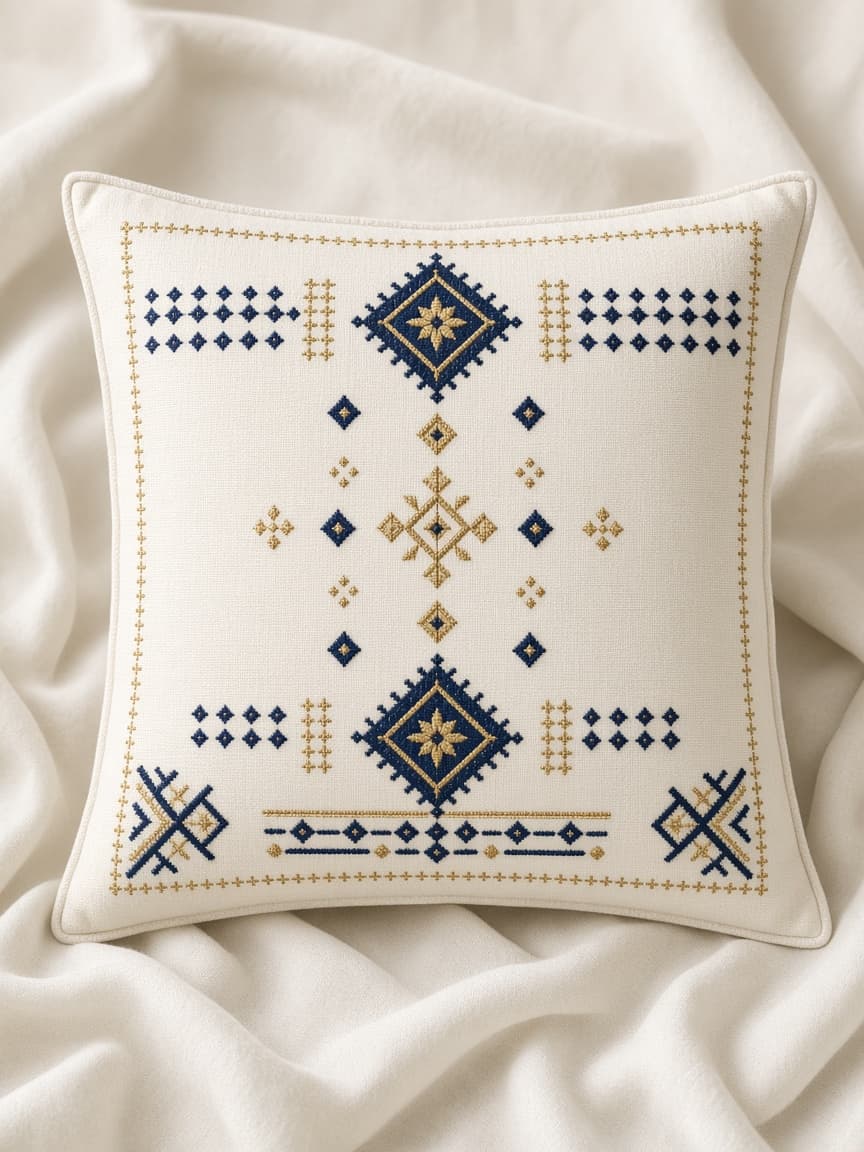 Embroidered geometric cushion cover — demo product visual