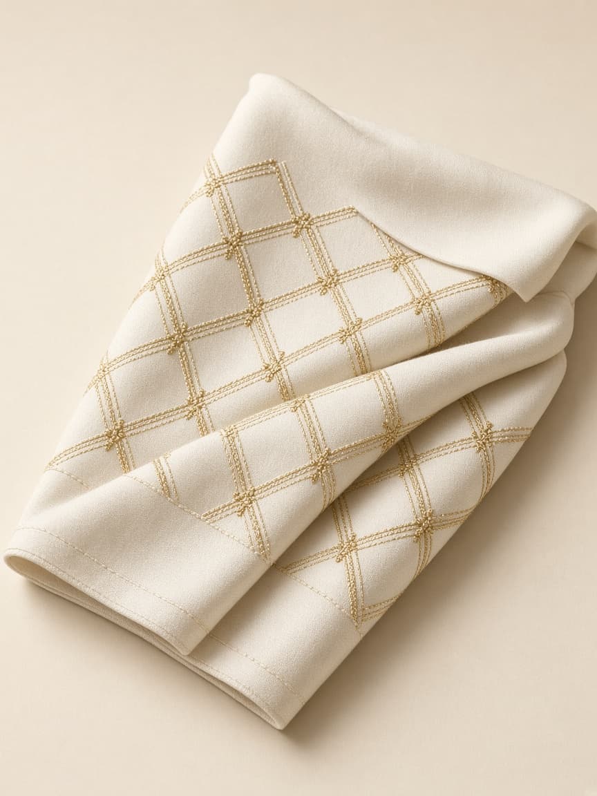 Folded ivory embroidered evening wrap — demo product visual