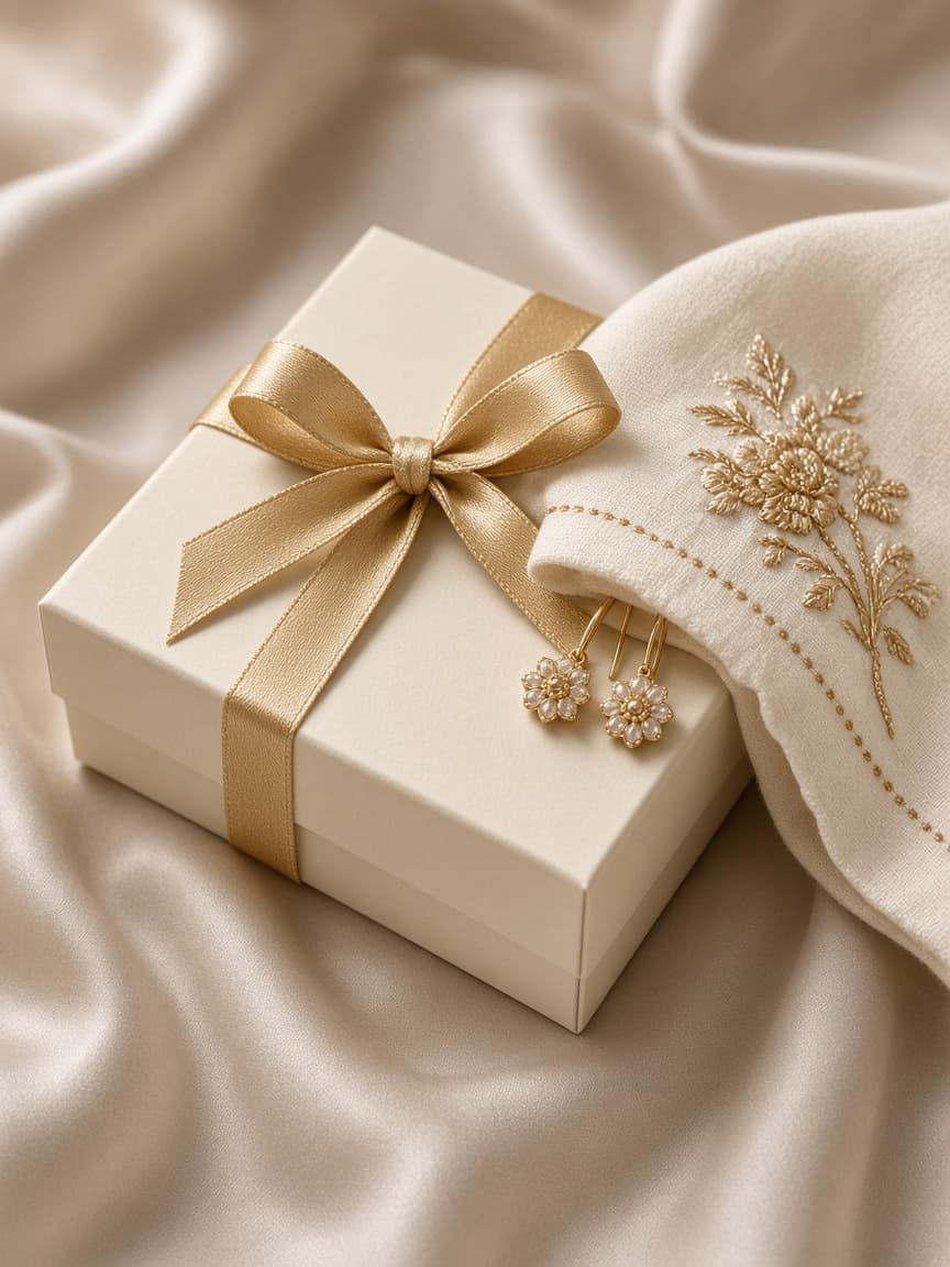 Ivory gift box with gold ribbon — demo product visual