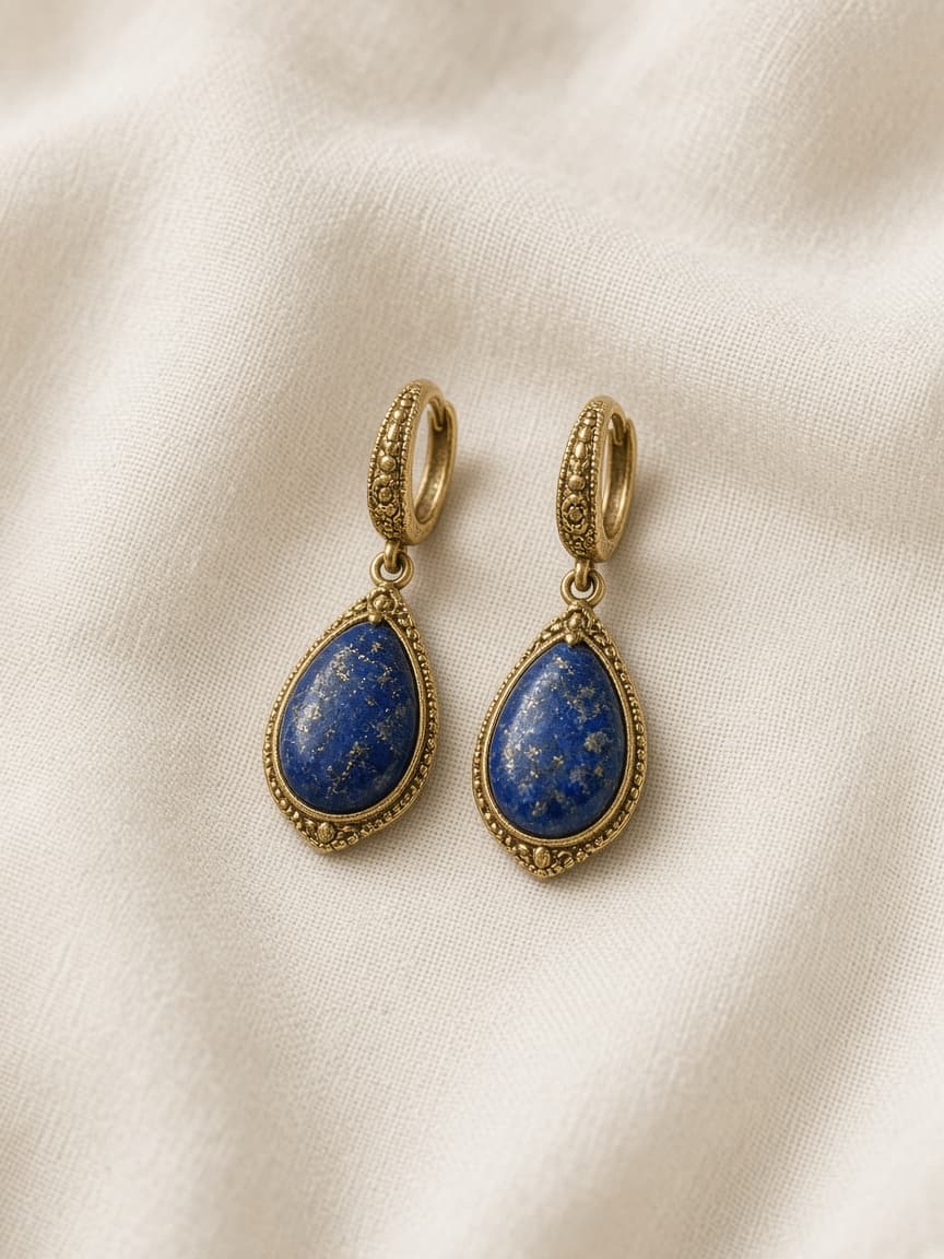 Lapis drop earrings on ivory linen — demo product visual