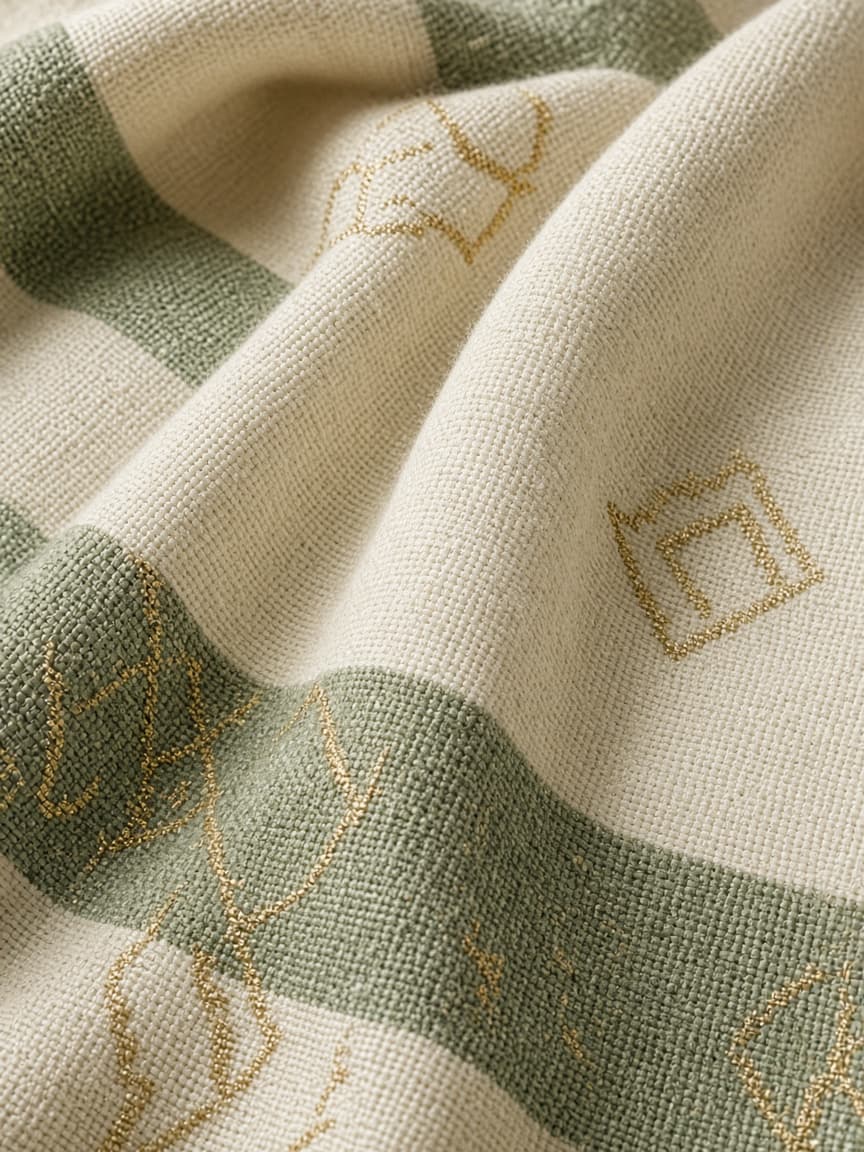 Woven ivory and sage textile — process image for demo maker Soraya