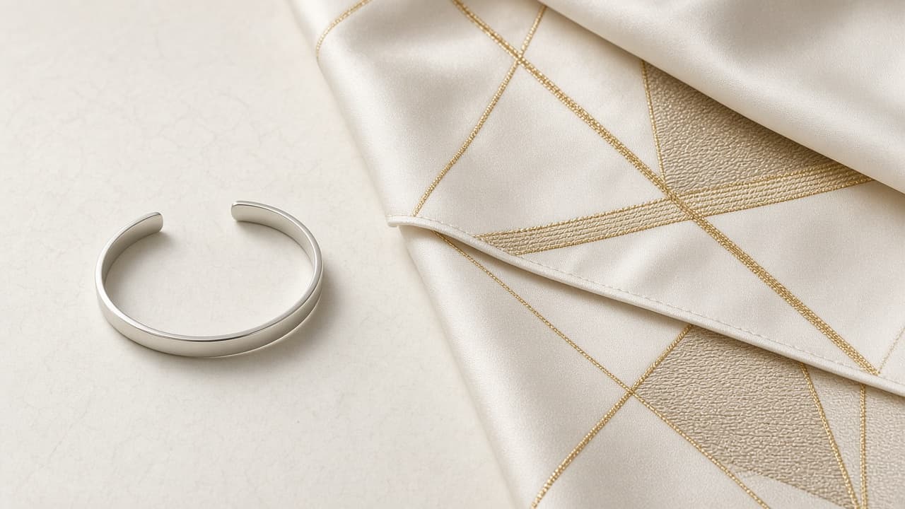 Contemporary silver cuff and embroidered panel — demo visual