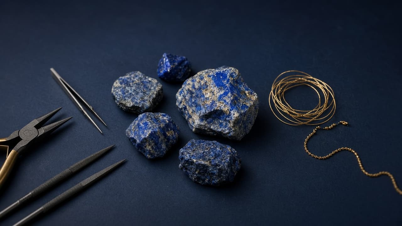 Lapis stones and jewelry tools — process image for demo maker Farid